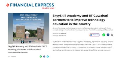 SkyySkill Academy collaboration with IIT Guwahati's E&ICT Academy has been featured in Financial Express